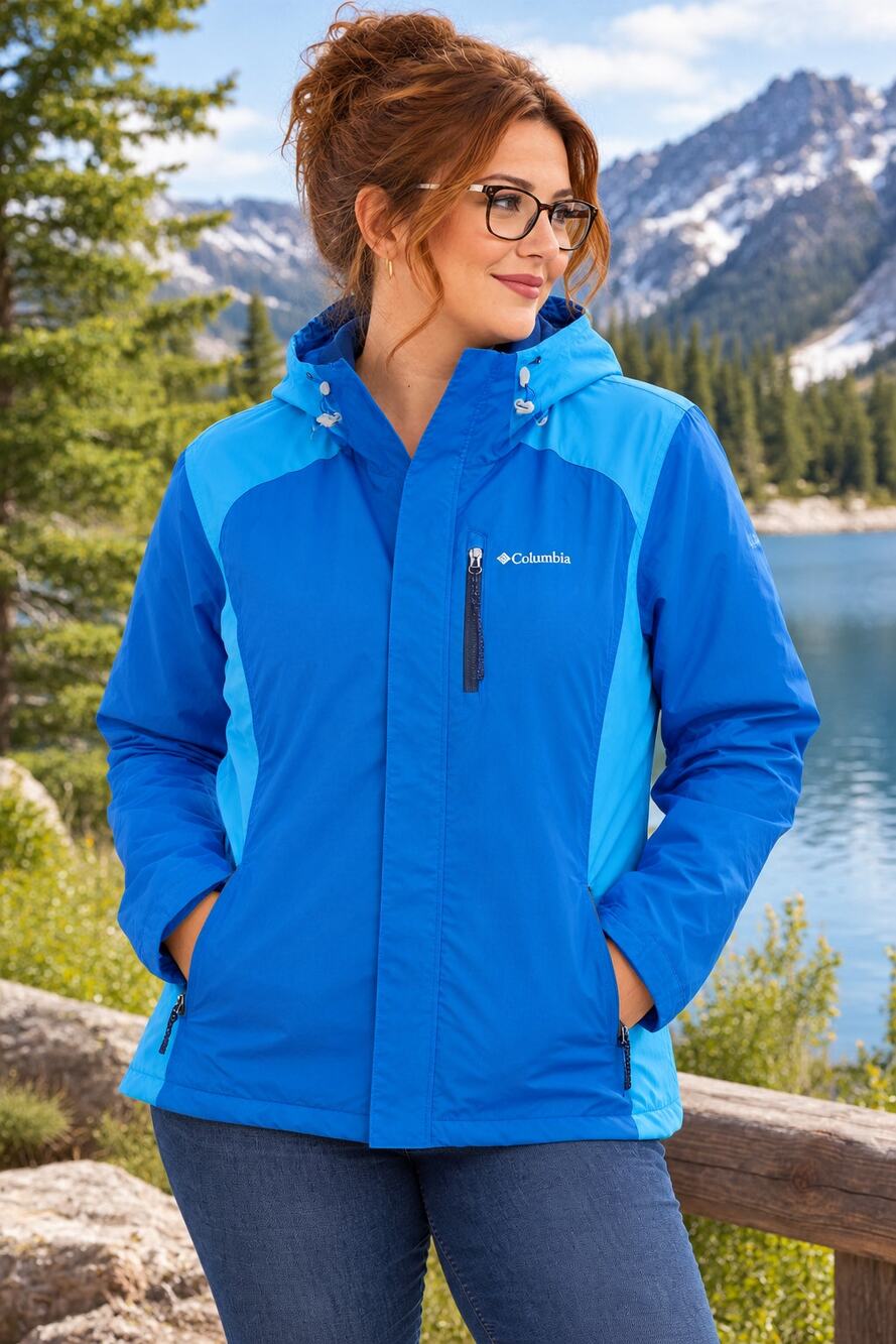 Columbia Women's Small Blue 2-Tone Hooded Outdoor Rain Jacket Full Zip Pockets